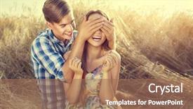  Presentation with teenage love - PPT theme enhanced with kissing and hugging first love background and a coral colored foreground