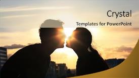  Presentation with big city love - Theme enhanced with kissing couple over evening city background and a lemonade colored foreground