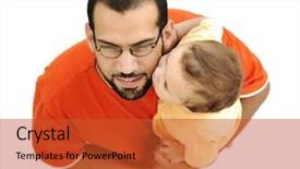  Presentation with father - Beautiful PPT theme featuring kissing father and baby son backdrop and a  colored foreground