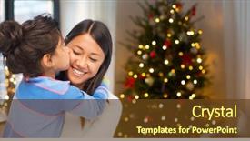  Presentation with christmas holidays - Colorful slide set enhanced with kissing her mother over christmas backdrop and a tawny brown colored foreground