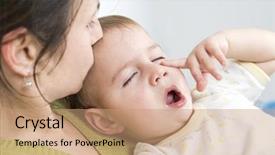  Presentation with mother baby - PPT layouts having kissing her sleepy ill baby background and a coral colored foreground