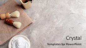  Presentation with metal accessories - Audience pleasing presentation theme consisting of kit - shaving accessories for man backdrop and a light gray colored foreground