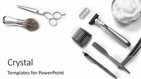  Presentation with shaving - Slide set featuring kit - shaving set with equipment tools background and a white colored foreground