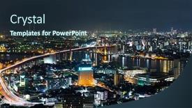  Presentation with cityscape - PPT theme with kitakyushu-cityscape-in-japan background and a tawny brown colored foreground