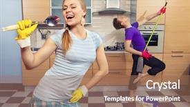  Presentation with pretend - Presentation theme consisting of kitchen - woman pretend to sing background and a coral colored foreground