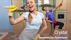  Presentation with pretend - PPT theme with kitchen - woman pretend to sing background and a violet colored foreground