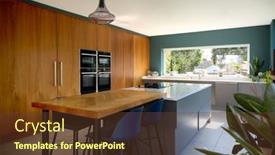  Presentation with kitchen - Slide deck featuring kitchen-and-counter-with-built background and a tawny brown colored foreground