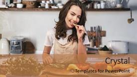  Presentation with young woman diagnosis of sti - Colorful presentation design enhanced with kitchen at home chopping veggie backdrop and a coral colored foreground