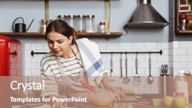  Presentation with business woman standing on maze - Beautiful PPT layouts featuring kitchen at home mixing egg backdrop and a coral colored foreground