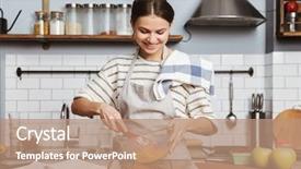  Presentation with business woman standing on maze - PPT layouts having kitchen at home mixing egg background and a coral colored foreground