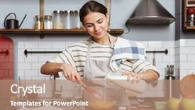  Presentation with kitchen - Audience pleasing slide deck consisting of kitchen at home mixing egg backdrop and a coral colored foreground