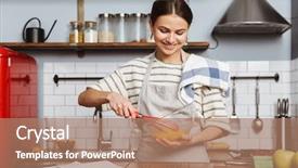  Presentation with feminine kitchen - Amazing PPT theme having kitchen at home mixing egg backdrop and a coral colored foreground