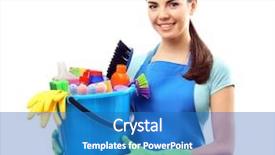  Presentation with tool belt tools - Cool new presentation with kitchen bath - young woman holding cleaning tools backdrop and a teal colored foreground