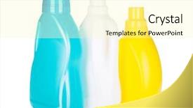  Presentation with plastic product - Presentation theme with kitchen bath products - three plastic bottles of cleaning background and a  colored foreground