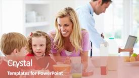  Presentation with work family - Presentation theme featuring kitchen before school and work background and a coral colored foreground