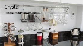  Presentation with living room - Amazing PPT theme having kitchen cabinets with coffee corner backdrop and a light gray colored foreground