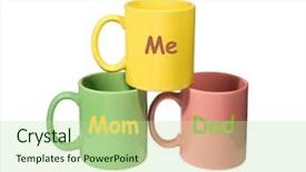  Presentation with mom - Beautiful presentation theme featuring kitchen cartoon - three colorful mugs - mom backdrop and a mint green colored foreground
