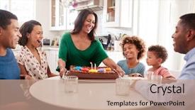  Presentation with african american grandmother - Beautiful presentation theme featuring kitchen celebrating a birthday backdrop and a coral colored foreground