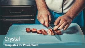  Presentation with modern food - Audience pleasing presentation consisting of kitchen chef dressed in blue backdrop and a teal colored foreground