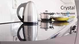  Presentation with kitchen - Slide deck enhanced with kitchen close-up electric kettle background and a light gray colored foreground