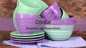  Presentation with napkin - Colorful PPT theme enhanced with kitchen cloth washing utensils - bright dishes on napkin backdrop and a  colored foreground