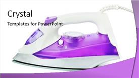  Presentation with iron - Beautiful presentation theme featuring kitchen cloth washing utensils - flat iron isolated on white backdrop and a  colored foreground