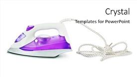  Presentation with modern electric iron isolated - Theme featuring kitchen cloth washing utensils - flat iron isolated on white background and a  colored foreground