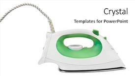  Presentation with iron - Amazing PPT theme having kitchen cloth washing utensils - flat iron isolated on white backdrop and a  colored foreground