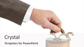  Presentation with iron - Beautiful PPT theme featuring kitchen cloth washing utensils - hand with retro flat iron backdrop and a  colored foreground