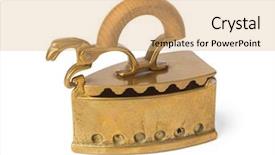  Presentation with iron - Amazing slide set having kitchen cloth washing utensils - retro flat iron isolated backdrop and a  colored foreground