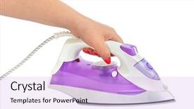  Presentation with hand washing - Presentation theme with kitchen cloth washing utensils - woman hand and flat iron background and a  colored foreground