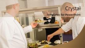  Presentation with food meals - Slide deck with kitchen cook prepare food service background and a coral colored foreground