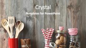  Presentation with cooking utensils - Cool new PPT theme with kitchen cooking utensils in ceramic backdrop and a gray colored foreground