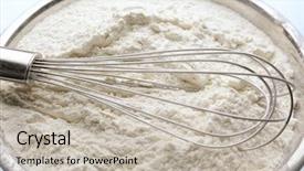  Presentation with flour - Presentation theme consisting of kitchen corolla whisk with wheat background and a  colored foreground