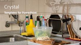  Presentation with nobody - Audience pleasing PPT theme consisting of kitchen counter with nobody in the house backdrop and a coral colored foreground