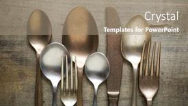  Presentation with cutlery - Theme consisting of kitchen-cutlery-collection background and a coral colored foreground