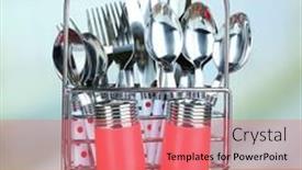  Presentation with cutlery - Presentation design featuring kitchen-cutlery-in-metal-stand background and a  colored foreground