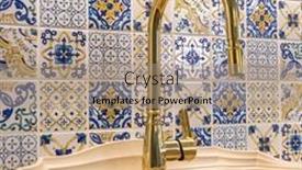  Presentation with kitchen design - PPT theme enhanced with kitchen-design-kitchen-faucet background and a coral colored foreground