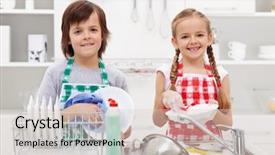  Presentation with happy kids - Cool new presentation theme with kitchen doing the dishes backdrop and a lemonade colored foreground