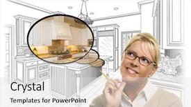  Presentation with custom - Slide set with kitchen drawing and thought bubble background and a light gray colored foreground