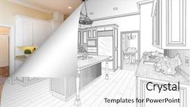  Presentation with photo album page - Slide deck having kitchen drawing page corner flipping background and a white colored foreground