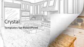  Presentation with corner - Slide set with kitchen drawing page corner flipping background and a light gray colored foreground