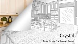  Presentation with corner - PPT theme having kitchen drawing page corner flipping background and a white colored foreground