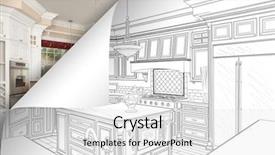  Presentation with corner - Slide set enhanced with kitchen drawing page corner flipping background and a light gray colored foreground