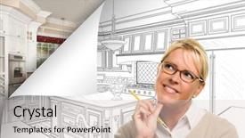  Presentation with page - Beautiful PPT theme featuring kitchen drawing page corner flipping backdrop and a  colored foreground