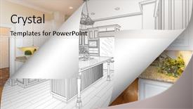  Presentation with page - Presentation design consisting of kitchen drawing page corners flipping background and a soft green colored foreground