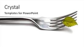  Presentation with water rain drop hanging on a fresh green leaf - Presentation theme enhanced with kitchen eco - fork with green leaf background and a white colored foreground