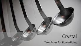  Presentation with soup - Presentation design consisting of ladle - view of five spoons background and a light gray colored foreground
