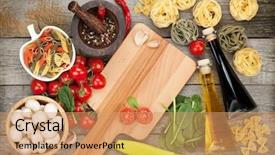  Presentation with pasta - Slide deck with nouvelle cuisine - fresh ingredients for cooking pasta background and a coral colored foreground