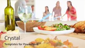  Presentation with dinner party - Slide deck having friends having dinner party background and a yellow colored foreground